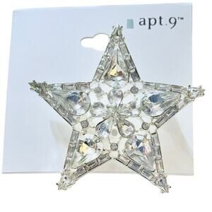 Apt. 9 Large Rhinestone Star Brooch – Silver Tone – New on Card